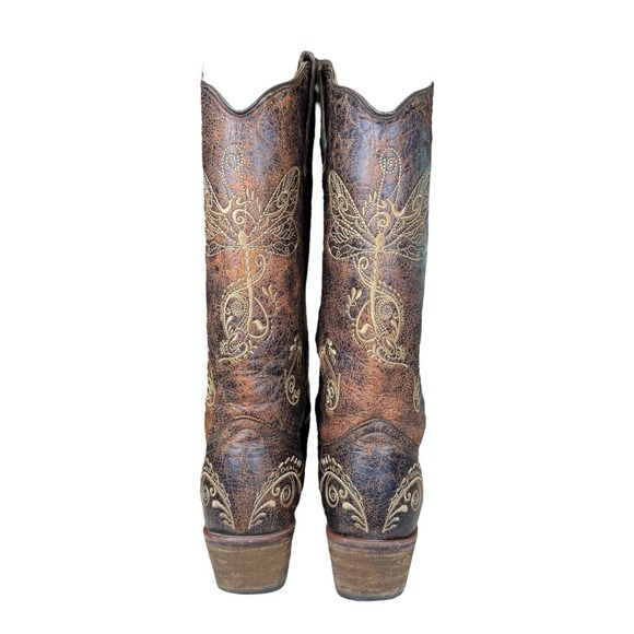 Circle G Western Boots Women's 8M L5001 Brown Leather Embroidered Dragonfly - Picture 7 of 13